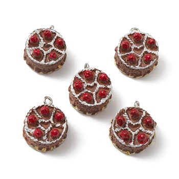 Imitation Strawberry Cake Resin Pendants, with Iron Finding, Coconut Brown, 19x16.5x11.5mm, Hole: 2mm