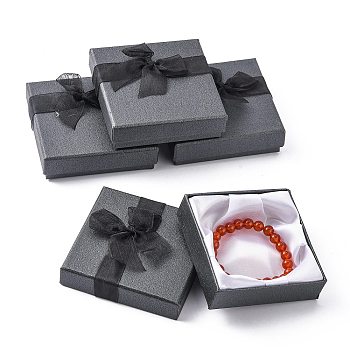 Bowknot Organza Ribbon Cardboard Bracelet Bangle Gift Boxes, Square, Black, 9x9x2.7cm