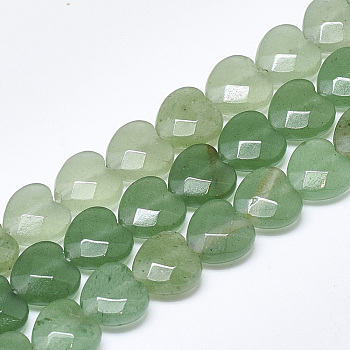 Natural Green Aventurine Beads Strands, Faceted, Heart, 10x10x5mm, Hole: 1.2mm, about 20pcs/strand, 7.4 inch