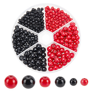 350Pcs 6 Style Baking Painted Pearlized Glass Pearl Round Beads, Mixed Color, 4~9mm, Hole: 1mm