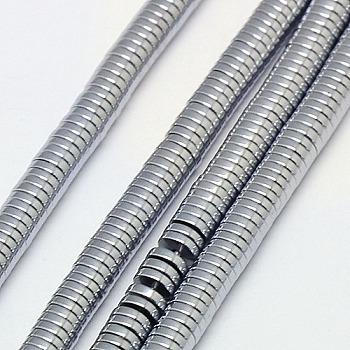 Electroplate Non-magnetic Synthetic Hematite Beads Strands, Heishi Beads, Flat Round/Disc, Grade A, Platinum Plated, 2x1mm, Hole: 1mm, about 400pcs/strand, 16 inch