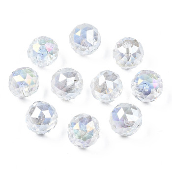 Electroplate Transparent Glass Beads Strands, Half Drilled, AB Color Plated, Round, Clear AB, 13x12.5mm, Hole: 2.5mm