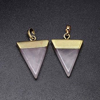 Natural Rose Quartz Pendants, with Golden Tone Brass Findings, Triangle, 30~35x23~28x5mm, Hole: 8x5mm