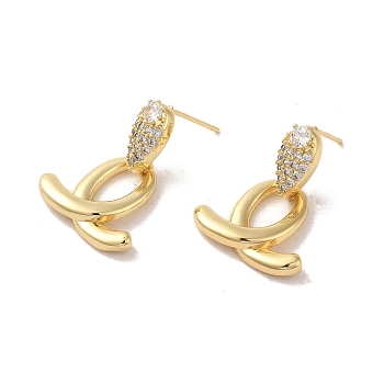 Brass Micro Pave Cubic Zirconia Earrings for Women, Real 18K Gold Plated, 26.5x19.5mm