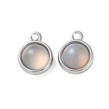 Natural Grey Agate Half Round Charms, with 304 Stainless Steel Findings, Platinum, 13.5x10.5x6.5mm, Hole: 1.8mm