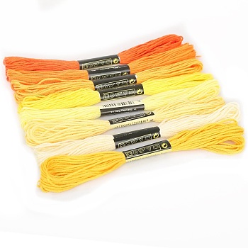 8 Skeins 8 Colors Gradient Color 6-Ply Cotton Embroidery Floss, Cross-stitch Threads, for DIY Sewing, Yellow, 1.2mm, about 8.20 Yards(7.5m)/skein, 1 skein/color