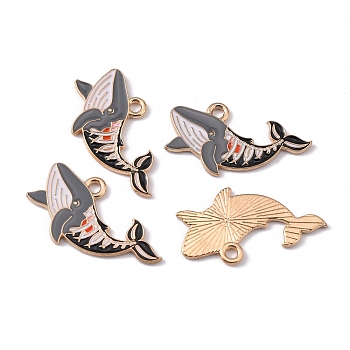 Zine Alloy Enamel Charms, Skull Whale Charms, Light Gold, Whale Pattern, 15x28x1.2mm, Hole: 2mm