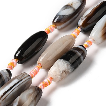 Natural Agate Beads Strands, Dyed & Heated, Rice, Black, 29.5~34x9.5~13.5mm, Hole: 2.5mm, about 10pcs/strand, 16''(41cm)