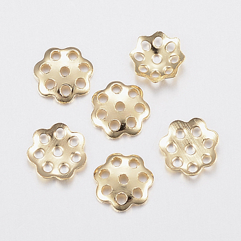 304 Stainless Steel Bead Caps, Flower, Multi-Petal, Golden, 6x1mm, Hole: 1mm