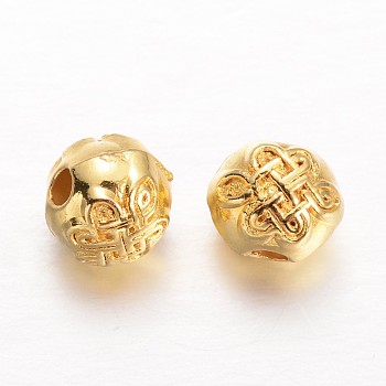 Round Alloy Beads, with Chinese Knot Pattern, Golden, 6mm, Hole: 1mm
