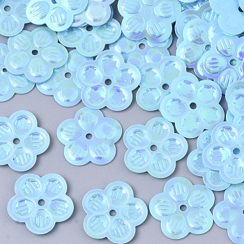 Ornament Accessories, PVC Plastic Paillette/Sequins Beads, AB Color, Flower, Light Sky Blue, 12.5x12x0.5mm, Hole: 1.2mm, about 1000pcs/50g