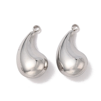304 Stainless Steel Pendants, Teardrop Charm, Stainless Steel Color, 30x15x10mm, Hole: 3mm