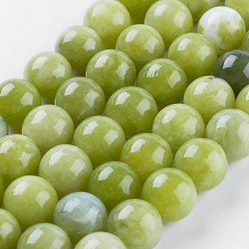 Natural Peridot Bead Strands, Round, 10mm, Hole: 0.8mm, about 38pcs/strand, 15.3 inch(39cm)