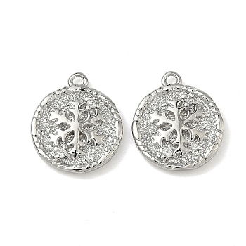 Christmas Brass Micro Pave Clear Cubic Zirconia Pendants, Long-Lasting Plated, Real Platinum Plated, Snowflake, 14x12x2.5mm, Hole: 1.2mm