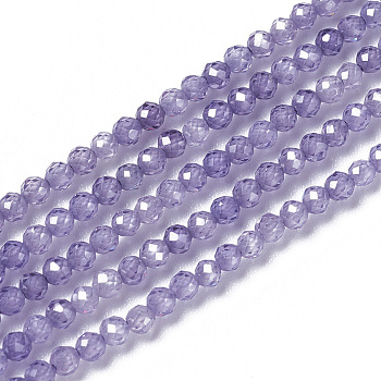 Cubic Zirconia Beads Strands, Faceted, Round, Medium Purple, 1.5~2x2mm, Hole: 0.2mm, about 178~186pcs/strand, 15~15.5 inch(37.5~38.5cm)