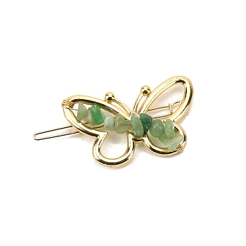 Natural Gemstone & Alloy Alligator Hair Clips, Hair Accessories for Women and Girls, Butterfly, 65x30mm