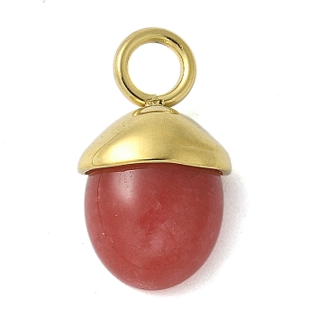 304 Stainless Steel Natural Carnelian(Dyed & Heated) Pendants, Acorn Charms, Real 18K Gold Plated, 15.5~16x9~9.5x5~6mm, Hole: 3mm