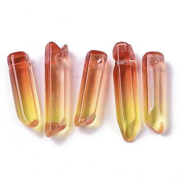 Two Tone Glass Beads, Top Drilled Beads, Bullet, Yellow, 25~40x7~8x6~7mm, Hole: 0.9mm