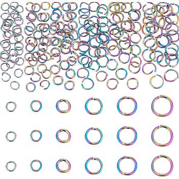 180Pcs 6 Styles 304 Stainless Steel Open Jump Rings, Round Ring, Mixed Color, 3.5~10x0.5~1mm, Inner Diameter: 2.5~7mm, 30pcs/style