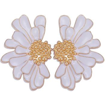 Vintage Flower Stud Earrings for Women, Alloy Enamel Half Flower Stud Earrings, Summer Earrings Boho Beach Floral Stud Earrings, Jewelry Gifts for Women, White, 50.5~51x33.5~34mm, Pin: 0.6mm