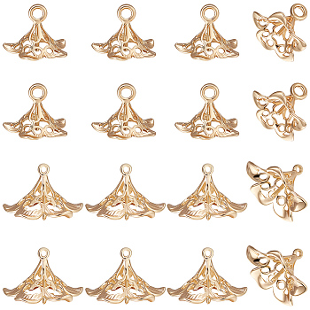 20Pcs 2 Size Brass Peg Bails Pendants, Cup Peg Bails, For Half Drilled Beads, Flower, Real 18K Gold Plated, 11x14~15.5x13~15mm, Hole: 0.8~1.5mm, Pin: 0.7~1mm, 10Pcs/size