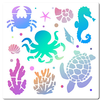 PET Plastic Hollow Out Drawing Painting Stencils Templates, Square, Sea Animals, 300x300mm
