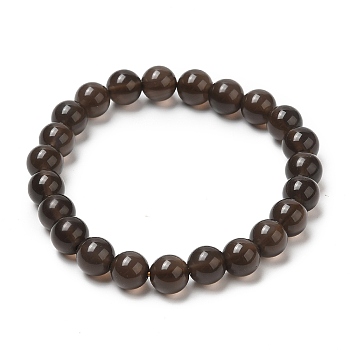 Natural Black Obsidian Beaded Stretch Bracelets, Round, Inner Diameter: 2 inch(5.1cm)