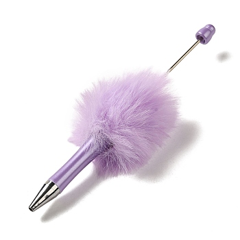 Plastic Ball-Point Pen, Plush Pompom Ball Beadable Pen, for DIY Personalized Pen with Jewelry Bead, Lilac, 145x53mm, Pin: 1.8mm