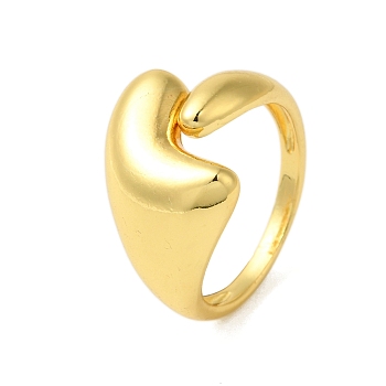 Pea Brass Finger Rings for Women, Real 18K Gold Plated, Inner Diameter: 17.2mm