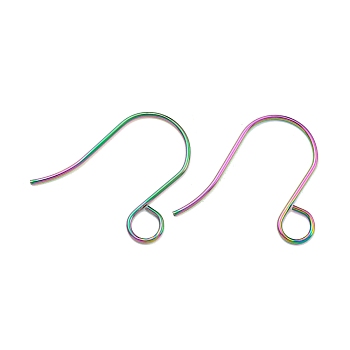 Ion Plating(IP) 316 Stainless Steel French Earring Hooks, Flat Earring Hooks, Ear Wire, with Horizontal Loop, Rainbow Color, 25x1mm, 18 Gauge, Hole: 4.5mm, Pin: 0.8mm