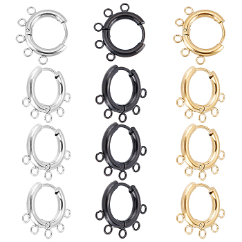 6 Pairs 3 Colors 304 Stainless Steel Hoop Earring Findings, with Horizontal Loops, Ring, Mixed Color, 16x20x2.5mm, Hole: 1.8mm, Pin: 0.9mm, 2 Pairs/color