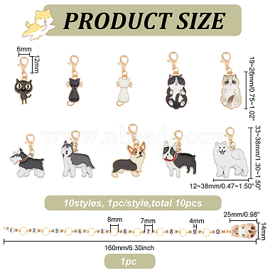 Benecreat 1 ensemble de chaînes de compteur de rangée de tricot de perles en acrylique et de charme de chien et de chat en alliage émail marqueurs de point de verrouillage(HJEW-BC0001-36)-2