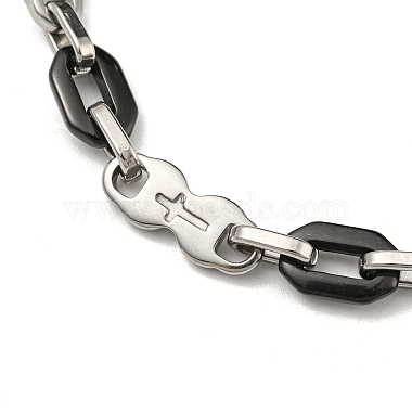 Two Tone 304 Stainless Steel Oval & Cross Link Chain Bracelet(BJEW-B078-43BP)-2