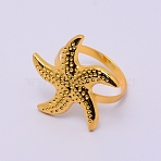 Alloy Napkin Rings, Napkin Holder Adornment, Restaurant Daily Accessiroes, Starfish, Cadmium Free & Lead Free, Golden, 50x52x46mm, Hole: 40mm(PALLOY-WH0079-17G-RS)