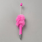 Plastic Ball-Point Pen, Plush Pompom Ball Beadable Pens, for DIY Personalized Pen with Jewelry Beads, Deep Pink, 144x35mm(BT-TAC0003-10E)