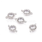 Flower Brass Micro Pave Cubic Zirconia Links, Cadmium Free & Nickel Free & Lead Free, Platinum, 11.5x6x4mm, Hole: 1mm(X-ZIRC-L054-09P-NR)