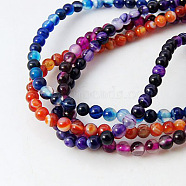 Natural Striped Agate/Banded Agate Beads Strands, Round, Grade A, Dyed, Mixed Color, 4mm, Hole: 1mm(G-E023-M)