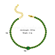 Stylish Stainless Steel Pave Green Cubic Zirconia Link Chain Bracelets for Saudi National Day, Golden, Flat Round, 6-1/4 inch(16cm)(UE7447-4)