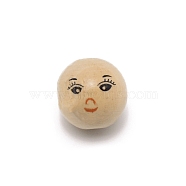 Schima Wood European Beads, Large Hole Round Beads with Smile Face Print, Undyed, BurlyWood, 17.5x17mm, Hole: 4mm(WOOD-WH0115-65B)