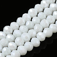 Electroplate Glass Beads Strands, Pearl Luster Plated, Faceted, Rondelle, White, 6x5mm, Hole: 1mm, about 84~85pcs/strand, 41.5~42cm(EGLA-A044-P6mm-A01)