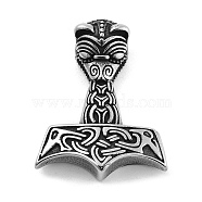 Viking 304 Stainless Steel Pendants, Mjolnir Thor Hammer Charm, Antique Silver, 38x30x8.5mm, Hole: 4.5mm(STAS-N105-04B-AS)