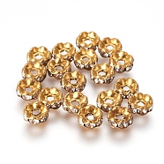 Brass Rhinestone Spacer Beads, Grade A, Wavy Edge, Raw(Unplated), Nickel Free, Rondelle, Crystal, 6x3mm, Hole: 1mm(RB-A014-L6mm-01C)