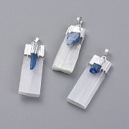 Natural Calcite Big Pendants, with Natural Kyanite and Brass Findings, Rectangle, Silver, 50~75x15~20x8~11mm, Hole: 7.5x5mm(G-L547-022B-S)