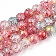 Baking Painted Crackle Glass Bead Strands, with Gold Powder, Round, Crimson, 10mm, Hole: 1.4mm, about 80pcs/strand, 30.87 inch(78.4cm)(DGLA-R053-05K-A-1)