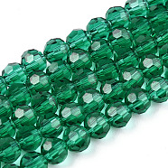 Transparent Glass Beads Strands, Faceted(32 Facets), Round, Green, 4mm, Hole: 0.7mm, about 94~96pcs/strand, 14.17~14.37 inch(36~36.5cm)(EGLA-A035-T4mm-D18)