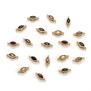 Real 18K Gold Plated Brass Micro Pave Cubic Zirconia Links Connectors, Long-Lasting Plated, Horse Eye, Mixed Color, 11.5x4x3.8mm, Hole: 1.2mm(ZIRC-L100-012G)
