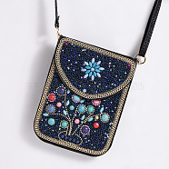 PU Leather Women's Crossbody Bags, Beaded Pattern Bohemian Style Phone Bag, with Magnetic Clasp, Tree, 180x135mm(WG44500-03)