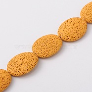 Natural Lava Rock Beads Strands, Dyed, Flat Oval, Gold, 32~33x24~25x7.5~9mm, Hole: 2mm, about 12pcs/strand, 16 inch(G533-4)
