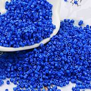 Baking Paint Glass Seed Beads, Cylinder, Blue, 2x1.5mm, Hole: 1mm, about 50398pcs/pound(SEED-S042-05B-77)