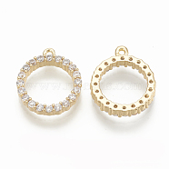 Brass Micro Pave Cubic Zirconia Charms, Ring, Nickel Free, Real 18K Gold Plated, 13x11x2mm, Hole: 1mm(ZIRC-Q014-014G)